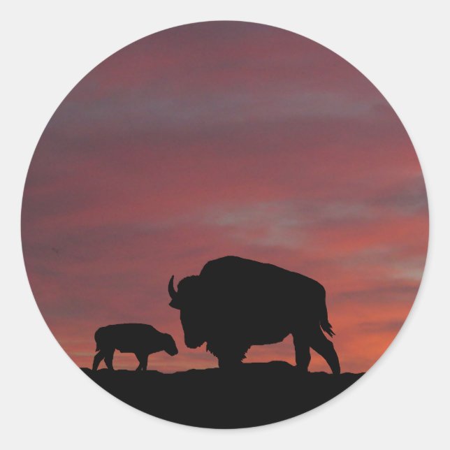 Pegatina Redonda Familia Bison (Anverso)