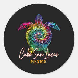 Pegatina Redonda Familia Cabo San Lucas Tie Dye Sea Turtle