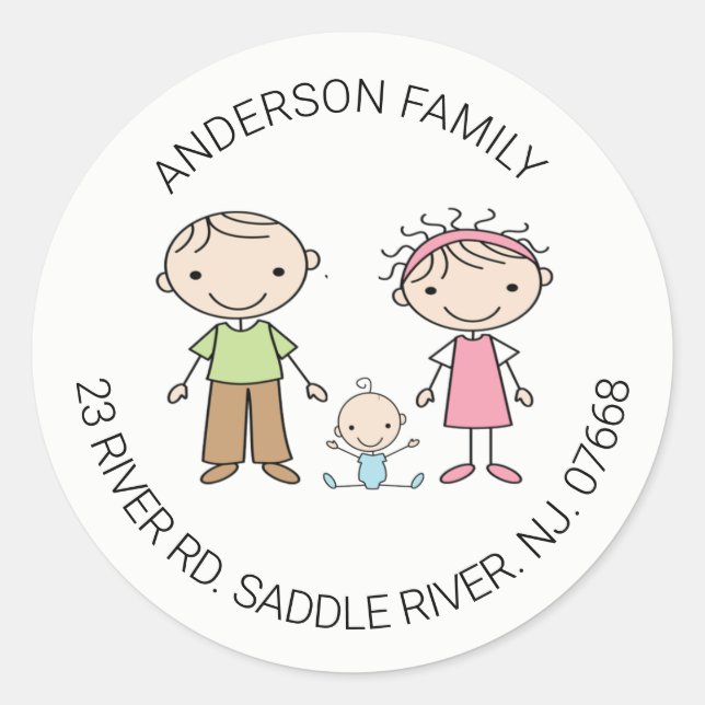 Pegatina Redonda Familia Cuta de 3 direcciones de retorno Clásica d (Anverso)