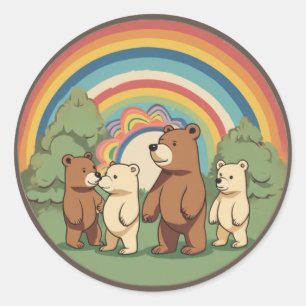 Pegatina Redonda Familia Cute Bear