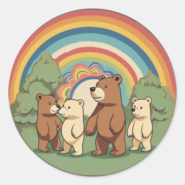 Pegatina Redonda Familia Cute Bear (Anverso)