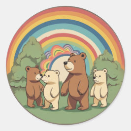 Pegatina Redonda Familia Cute Bear