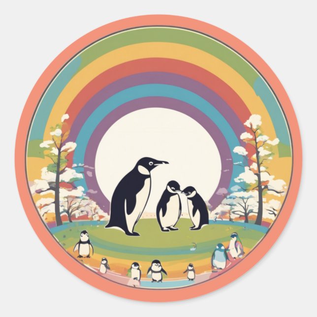 Pegatina Redonda Familia Cute Penguin (Anverso)
