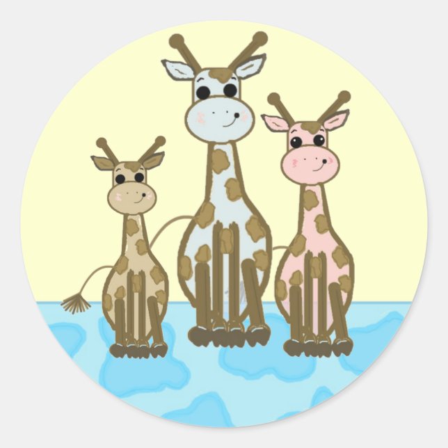 Pegatina Redonda Familia Cute Personalizado Giraffe (Anverso)