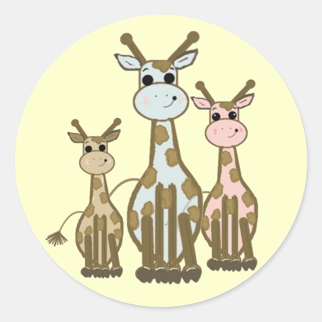 Pegatina Redonda Familia Cute Personalizado Giraffe (Anverso)