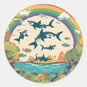 Pegatina Redonda Familia Cute Shark