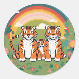 Pegatina Redonda Familia Cute Tiger