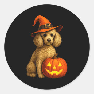 Pegatina Redonda Familia de Arte de Perro de Sombrero de Bruja de C