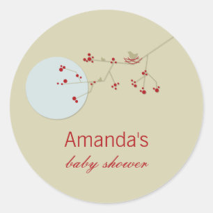 Pegatina Redonda Familia De Aves De Anidación En Ramas Simple Baby