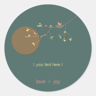 Pegatina Redonda Familia De Aves De Anidación En Ramas Simple Baby