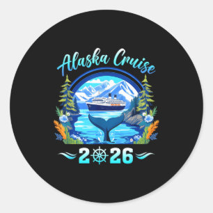 Pegatina Redonda familia de ballenas de Alaska amigos grupo alaskan