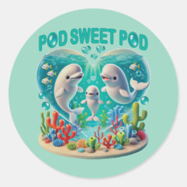 Pegatina Redonda Familia de ballenas "Pod Sweet Pod"