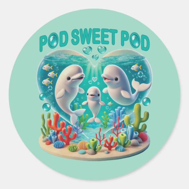 Pegatina Redonda Familia de ballenas "Pod Sweet Pod" (Anverso)