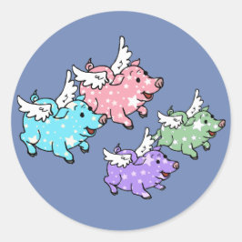 Pegatina Redonda Familia de cerdos voladores