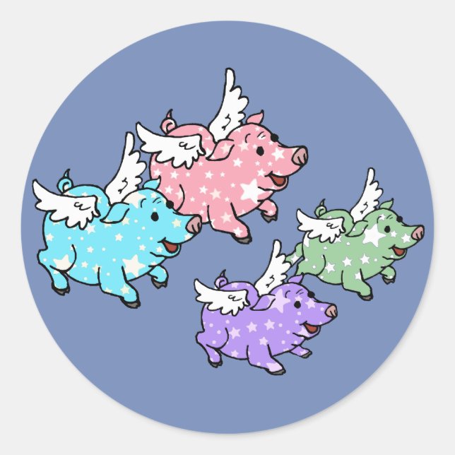 Pegatina Redonda Familia de cerdos voladores (Anverso)