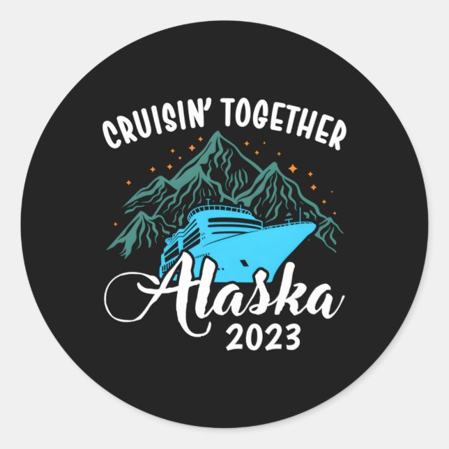 Pegatina Redonda Familia de cruceros Alaska 2023 (Anverso)
