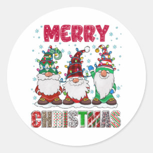 Pegatina Redonda Familia de Gnomos Divertida Navidad Árbol de Navid