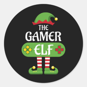 Pegatina Redonda Familia de grupos de Navidades de Gamer Elf