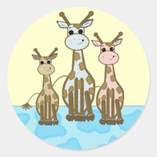Pegatina Redonda Familia de jirafas de dibujos animados lindos