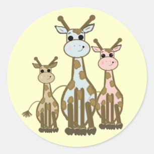 Pegatina Redonda Familia de jirafas de dibujos animados lindos