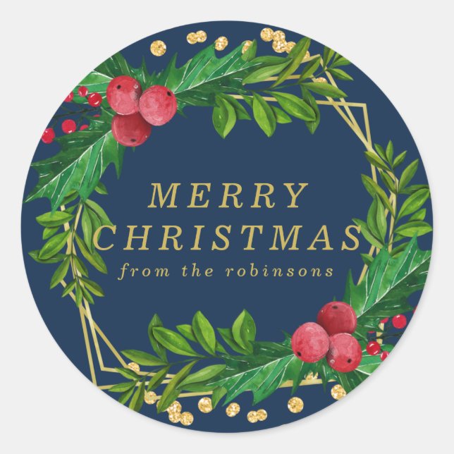 Pegatina Redonda Familia de la Marina de Oro Feliz Purpurina navide (Anverso)