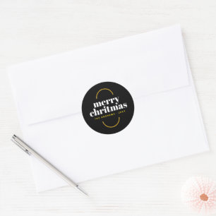 Pegatina Redonda Familia de Navidad con Brillo de Oro Minimalista