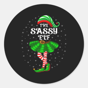 Pegatina Redonda Familia de Navidad Mujer Niñas Mamá El Sy Elf Ch