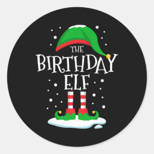 Pegatina Redonda Familia De Navidades De Cumpleaños De Elf Que Coin
