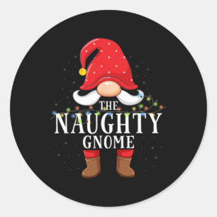Pegatina Redonda Familia de Navidades de Naughn Gnome Pajama