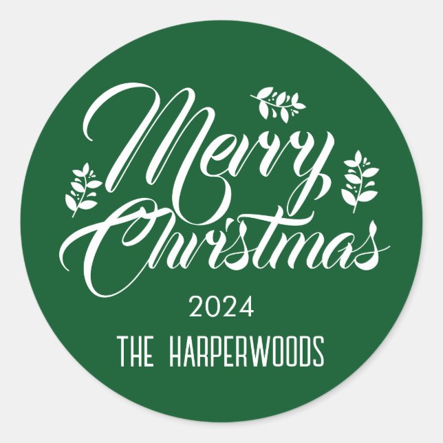 Pegatina Redonda Familia de Navidades elegantes y simples (Anverso)