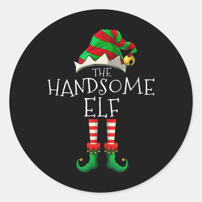 Pegatina Redonda Familia De Navidades Elf Que Coinciden Con Xmas Gr (Anverso)