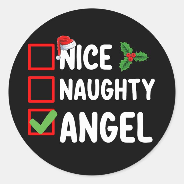 Pegatina Redonda Familia de Navidades Naughty Angel List Holiday (Anverso)