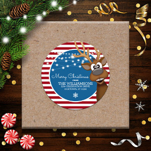 Pegatina Redonda Familia de renos de Navidad caprichosa Dirección