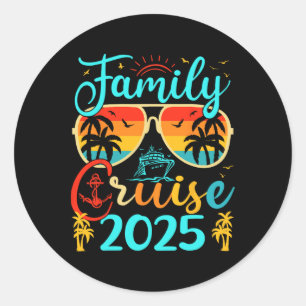 Pegatina Redonda Familia de vacaciones de verano de 2025