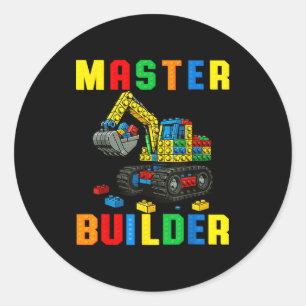 Pegatina Redonda Familia Divertida Maestro Constructor Bloques De C