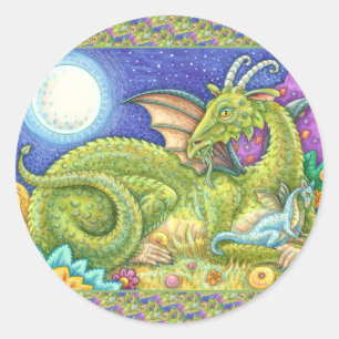 PEGATINA REDONDA FAMILIA DRAGON DE LA PRÓXIMA GENERACIÓN, FANTASÍA