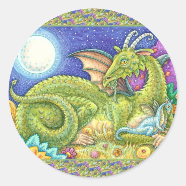 PEGATINA REDONDA FAMILIA DRAGON DE LA PRÓXIMA GENERACIÓN, FANTASÍA  (Anverso)