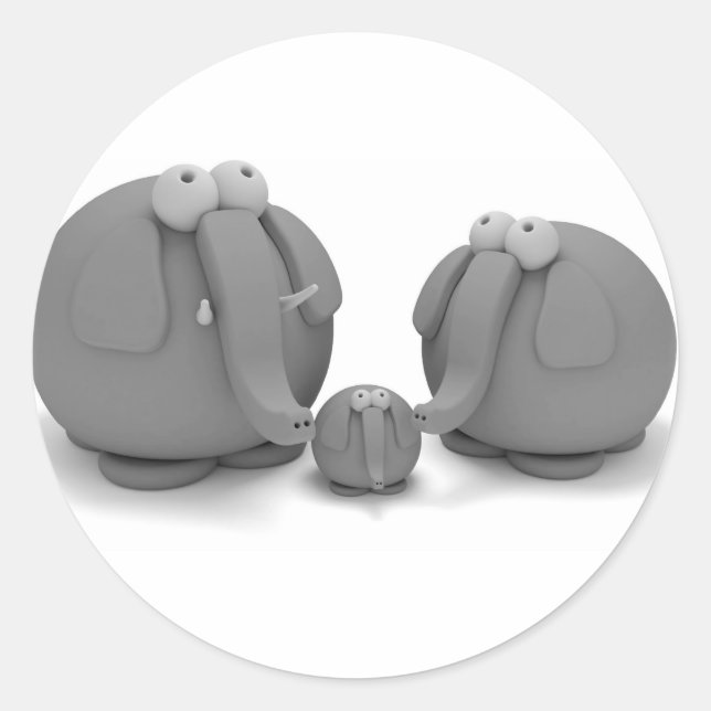 Pegatina Redonda Familia elefante (Anverso)