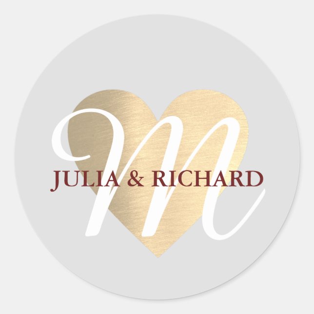 Pegatina Redonda familia elegante inicial/nombres boda monograma am (Anverso)