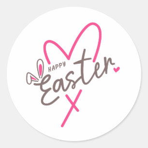 Pegatina Redonda Familia en juego Feliz Pascua