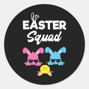 Pegatina Redonda Familia Escuadrón de Pascua que Coincide con Huevo