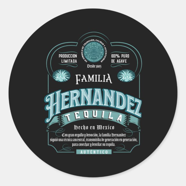 Pegatina Redonda Familia Familia Hernandez Mexicana Nombres Tequila (Anverso)