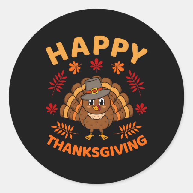 Pegatina Redonda Familia Feliz Día de Acción de Gracias Turquía (Anverso)