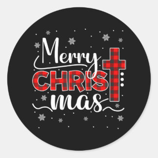Pegatina Redonda Familia Feliz Navidad Cristiano Cruz Búfalo