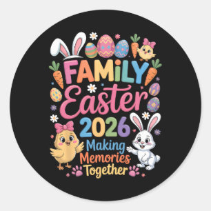 Pegatina Redonda Familia Feliz Pascua 2026 Creando Recuerdos Coneji