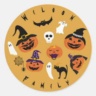 Pegatina Redonda Familia Halloween de Jack O Lantern