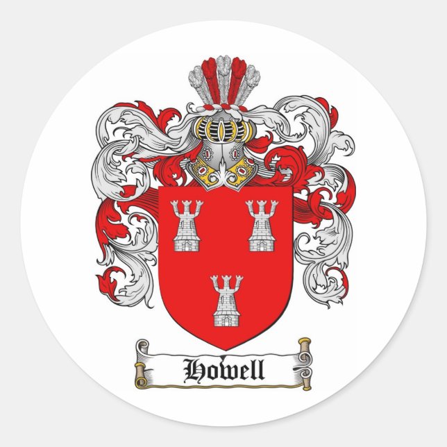 PEGATINA REDONDA FAMILIA HOWELL CREST - ESCUDO DE ARMAS (Anverso)