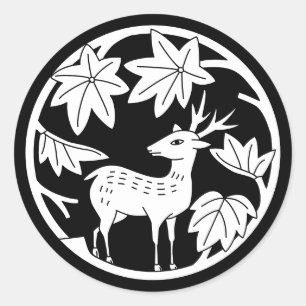 Pegatina Redonda Familia japonesa Crest-Arce y venado japonés