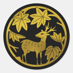 Pegatina Redonda Familia japonesa Crest-Arce y venado japonés