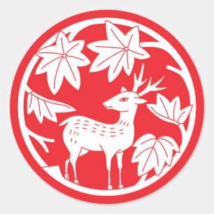 Pegatina Redonda Familia japonesa Crest-Arce y venado japonés